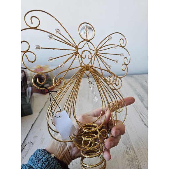 Pier 1 glitter Angel tree topper mini beaded gold never used Crystal - Picture 4 of 9